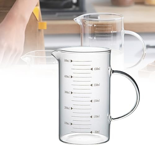 Vaso medidor de Vidrio, Vaso medidor, Vidrio de borosilicato, Copa Boca de halcón con asa, antimoho y Resistente a la Humedad, Rango de Temperatura de -30 °C a 150 °C (500 ml)