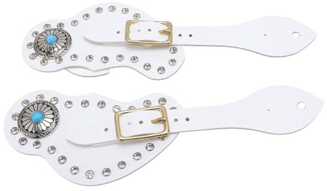 SIXRUN 2-teiliges Verstellbares Sporenriemen-Set mit Strassverzierungen für Cowboys, Kunstlederhalter, Langlebiges Reitzubehör (White)