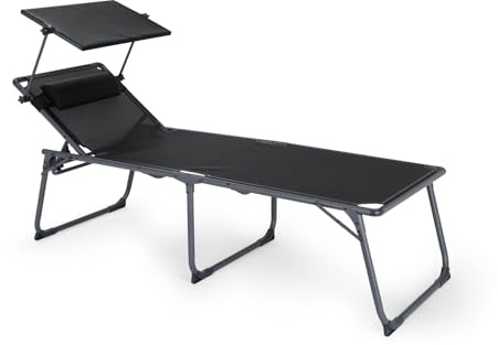 BERGER Iseo Dreibein Sonnenliege XL | klappbare Gartenliege mit Verstellbarer Rückenlehne Sonnenschutzdach & Kissen | leicht stabil belastbar bis 150 kg | Ideal für Balkon Strand & Camping