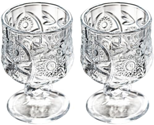 Liqueur Glasses Set of 2, European Style Glass Liqueur Glassware, Small Wine Drink Cup in Glass, Vintage Antique Look for Family Gathering and Table Decor