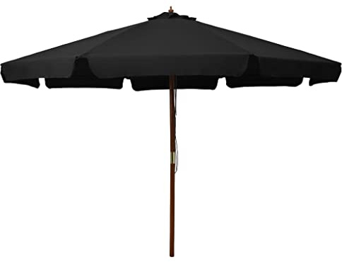 Mokuyary Ombrellone da esterno con palo in legno, 330 cm, nero, ombrellone da esterno per terrazza, piscina, spiaggia, ristoranti, balcone