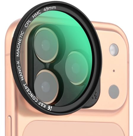 K&F CONCEPT 49mm Filtre CPL Magnétique Série K Compatible avec iPhone | Compatible avec iPhone 15‑17 Pro/Pro Max (Triple Appareil Photo), Grand Angle Sans Vignetage, Montage Magnétique -FA302