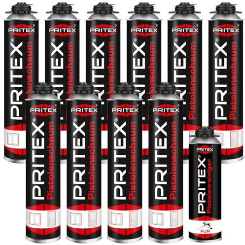 Bauschaum Set 10 x 750ml Pistolenschaum inkl. Pistolenreiniger 500ml PU Schaum Montageschaum Isolierschaum