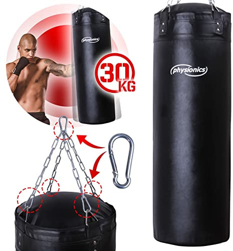 𝐏𝐡𝐲𝐬𝐢𝐨𝐧𝐢𝐜𝐬® Boxsack für Erwachsene - Gefüllt, 100cm/120cm, 27kg/30kg, Vierpunkt-Stahlkette - Punchingsäcke, Sandsack hängend, Punching Bag, Kickboxen, MMA, Kampfsport, Muay Thai, (120cm)