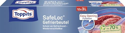 Toppits Doppelverschluss-Gefrierbeutel SafeLoc - 12 x 3L, Extra dick & reißfest, Transparent, Ideal für Lebensmittelaufbwahrung