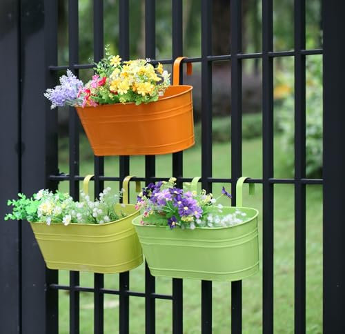 Dipamkar L33 CM Set of 3 Hanging Plant Pots Over Fence Planters Metal Hanging Planters With Drainage Holes