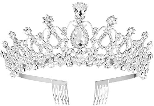 FRCOLOR Diadem mit Strasssteinen und Kamm von Pageant Princess Crown (Silber)