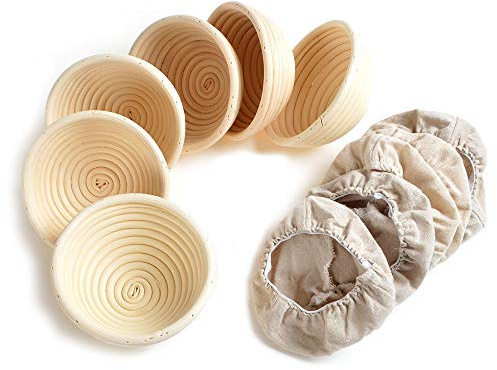grandtobuy Pack 6pcs 13cm Small Round Bannetons Brotforms Bread Proofing Basket Proving Basket Sour Dough Proofing
