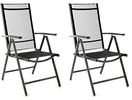 SONLEX 2er Set Klappstuhl Klappsessel Gartenstuhl Campingstuhl Liegestuhl – Sitzmöbel – klappbarer Stuhl aus Aluminium & Kunststoff - schwarz (Textilene) / anthrazit (Rahmen)