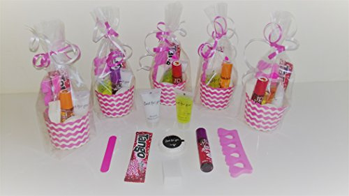 5 x vorgefüllte Partytüten für ältere Mädchen, Teenager, Mädchen, rosa und weiß, gefüllt mit hochwertigen Artikeln – Geburtstagsparty, Verwöhnparty, Schlummer, Übernachtungen, Junggesellinnenabschiede