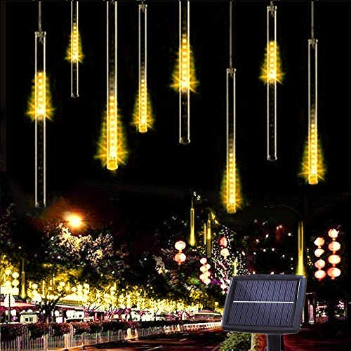 KEEDA Solar Meteorschauer Regen Lichter, 30cm 10 Tube 360LED Wasserdichte Schneefall Weihnachten Beleuchtung Lichterketten für Außen/Garten/Hochzeit/Baum Dekoration (Warmweiß)