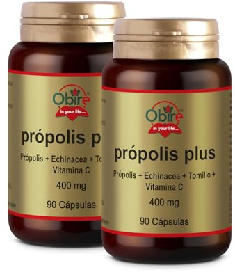 Obire | Própolis Plus 400 mg | Pack 2 Unidades | 90 Cápsulas | Echinácea + Tomillo + Vitamina C | Sistema Inmune | Aminoácidos y Oligoelementos | 45 Días de Uso
