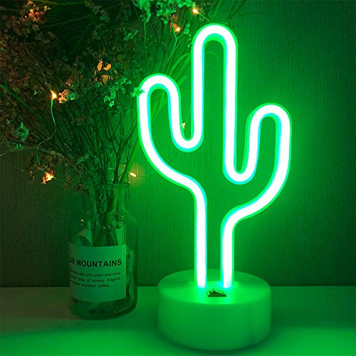 ENUOLI Cactus lumières LED Enseignes au néon Cactus Neon Lights Night Lights avec Opération batterie USB Décor Salle Piédestal Cactus Lampes Neon Light Up Party signes de mariage Chambre Chambre d'en