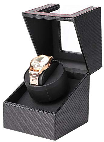 Enrollador de reloj automático, soporte de pantalla de reloj único Mecánico eléctrico Reloj de pulsera para mujer para hombre Caja de almacenamiento de rotación de relojes con motor silencioso(UE)
