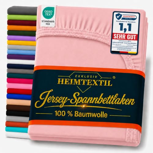 EXKLUSIV HEIMTEXTIL Jersey Spannbettlaken 120 x 200 cm Rosa 100% Baumwolle Öko - Tex Zertifiziert Bed-Sheet Bettlaken Spannbetttuch