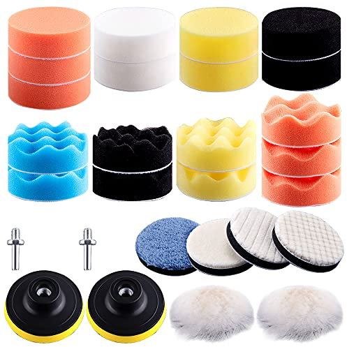 SIQUK 28 Pieces Polishing Pads Kit 3 Inch Buffing Pads Car Foam Polish Pads Polisher Attachment for Drill