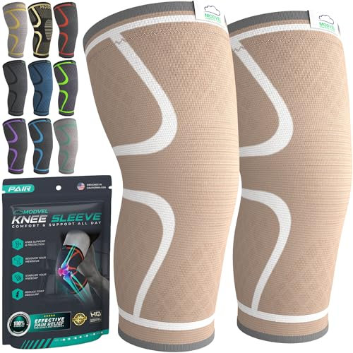 MODVEL Knee Support Compression Sleeve Women & Men - 2 Pack, Running Knee Brace, ACL & Arthritis Pain Relief, Joint Pain, Meniscus Tear, & Every day use (L)