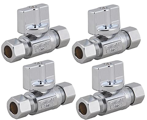 LD Valve-1/4 Turn Straight Stop Valve 3/8OD X 3/8 OD Compression,Quarter Turn LF Brass Chrome Plated Str Shut Off Water Supply Stop for Faucet or Toilet Installation (4-Pack)