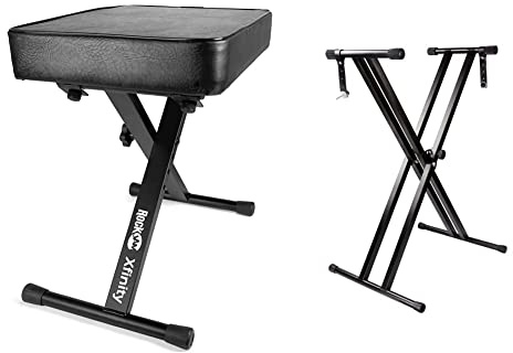 RockJam Banco de Teclado Premium Acolchado Ajustable o Taburete de Piano Digital & Soporte de Teclado Ajustable con Doble Refuerzo y con Correas de Bloqueo