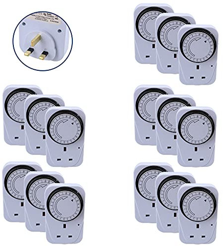 Lot de 15 prises de minuteur 24 heures avec prise secteur 3 broches