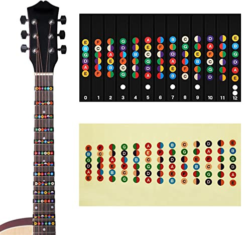 Gitarrengriffbrett Sticker für Anfänger Gitarren Griffbrett Sticker Gitarre Gitarren Noten Aufkleber Gitarre Zubehör Gitarre Notenaufkleber Griffbrett Ideal für Gitarre Akustikgitarre Ukulele