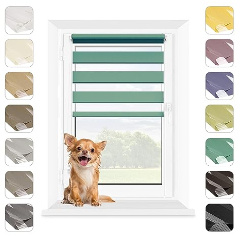Mardom Duo Rollo Tag Nacht Ohne Bohren Klemmfix Türkis, 97.5x140 cm (Stoffbreite: 93.5) Doppelrollo Fensterrollo Innen mit Click-System, Sichtschutz Rollo Geraffte Stoffbahn Classic, Jalousie
