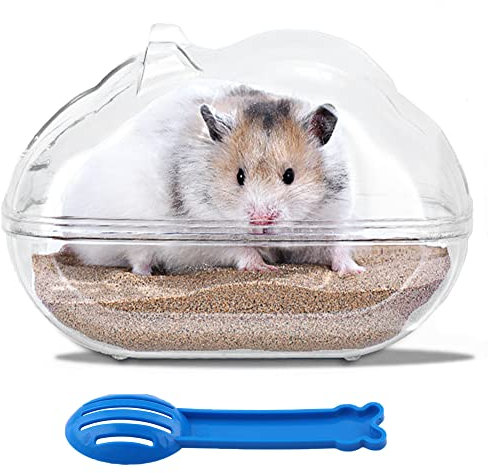 Hamster Sandbad Hamster Sandbadbehälter Kleintierbadewanne mit Sandschaufel Transparentes Gerbil Sandbad Syrischer Hamster Toilette für Zwerghamster Meerschweinchen Tierkäfig Zubehör (L)