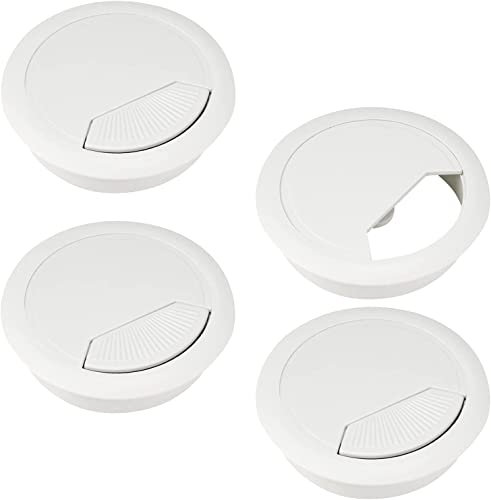 4 Pièces Passe Cable Bureau, 60mm Cache Cable Bureau, Blanc Cache-Câble en Plastique pour Tables, Cache-câble pour Câble Rond, Passe Cables, Organiseur de Fil pour la Maison et Le Bureau
