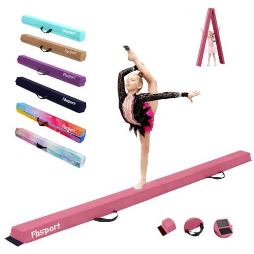 FBSPORT 240CM Viga de Equilibrio Plegable, Viga de Equilibrio de Gimnasia, Viga de Equilibrio de Capa Flocada, Equipo de Equilibrio para Niños, Fitness/Entrenamiento/Gimnasia/Ejercicio