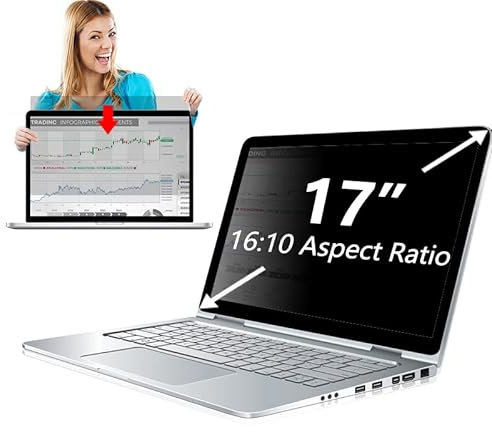 QYiiD Écran de confidentialité pour ordinateur portable 17 compatible avec Lenovo Hp, Dell, Acer, Asus, Thinkpad, Envy Xps, aspect 16:10, protecteur de filtre amovible, anti-éblouissement, lumière