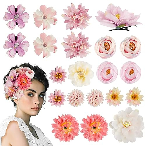 BOFUNX 21 Stücke Blumen Haarspange Blumen Haarclips Mädchen Haarklammern Kinder Damen Haarschmuck Party Hochzeit