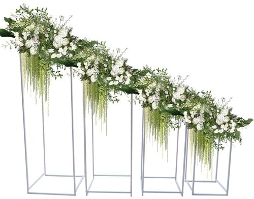 gegeweeret 4Pcs Hochzeit Blumen Boden Ständer Romantischer Bodenständer Stand Metall Säule Blumenständer Blumenarrangement, Für Hochzeitsfeier Abendessen, Valentinstag Dekoration (Weiß)