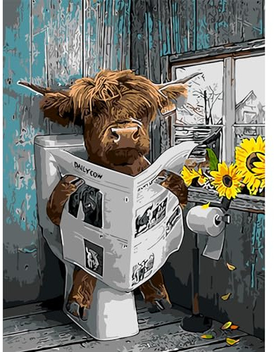 DIY Paint by Numbers for Adults, Highland Cow Canvas Oil Painting Kit | Animal Craft Art Painting Kit Acrylic Pigment Drawing Paintwork for Gift Home Wall Decor 12x16 inch (Without Frame)