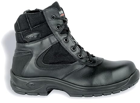COFRA Police S3 HRO SRC Taille Polonais Cuir-Nylon Noir/Tess.Noir/Feuille APT+Fermeture éclair Chaussures de sécurité pour Services et Uniformes, Noir , 44/48 EU