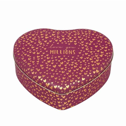 Elite Gift Boxes Sara Miller Little Gestures Große herzförmige Blechdose, rot mit goldenen Herzen, Love you Millions, 250 x 230 x 78 mm