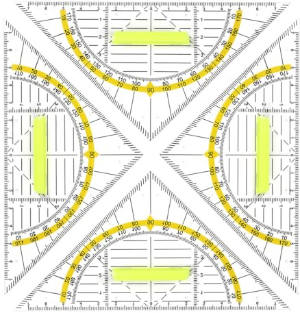 RDNKVB 4pcs Geo Dreieck aus Kunststoff mit Griff Winkelmesser Abnehmbarer Griff Facette Tuschenoppen metrische Skala
