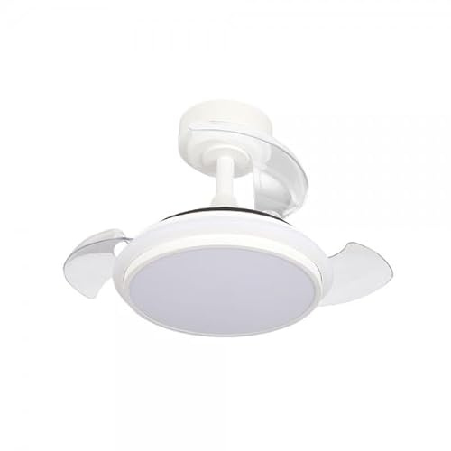 Bilake Lampara Ventilador de Techo pequeño antila Mini Blanco | Ventilador de Techo luz Regulable 35W 3000Lm aspa retráctil Motor DC