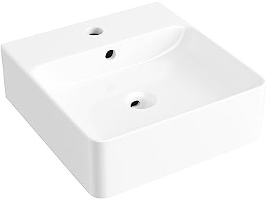 Eridanus Wall Hung Basin 410x410x130mm White Ceramic Square Overflow Sink | Vitreous China Ceramic, Wall Mounted or Countertop Installation, Overflow Design, Smooth Non Porous Surface, Easy Clean