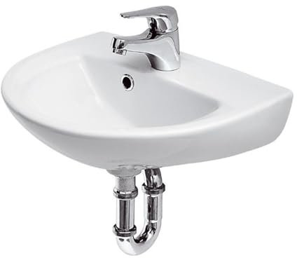 Belvit Keramik Waschbecken 45cm - Kompaktes Rosmarin Wandwaschbecken mit Hahnloch - Stilvolles Modell für Bad & Gäste-WC - Weißes Design-Becken aus robuster Sanitärkeramik