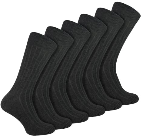 6 par flerpack herrstrumpor med ribbade strumpor | Strumpsnobb | andningsbara crew-bomullsstrumpor, Träkol, 40-45 EU