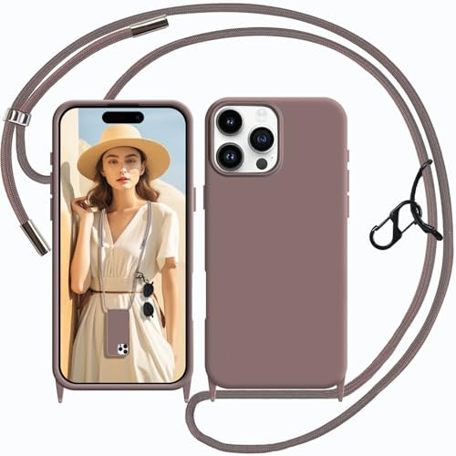 UnnFiko Handykette kompatibel mit iPhone 14 Pro Hülle mit Band,Silikon Handyhülle mit Verstellbarer Kette zum Umhängen,Milchtee