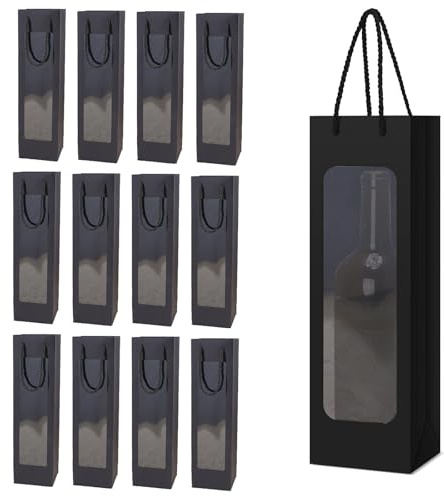 Kraft-Wein-Geschenktüte, Fenster transparent Premium-Wein-Geschenktüte mit Griff, 12 Stück Wein-Organizer für Weihnachten, Hochzeit, Party