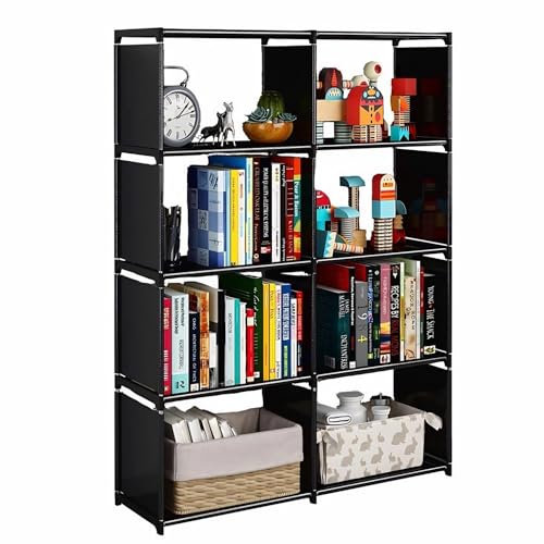 Accmuzzy Book Shelf Cube Storage Unit,8 Cube Shelving Unit Bookshelf,Square Storage Cubes Shelves Bookcases Free Standing Clothes Organiser Shelf Unit for Living Room,Bedroom,Under Stairs (Black)