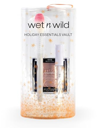 Wet n Wild Holiday Essentials Vault, Puder-Highlighter, Pinsel und Transparente Mascara, für den Perfekten Glow-Up, Verblendbare Formel, Pflegende Mega Clear Mascara, Geschenkset für Beauty-Fans