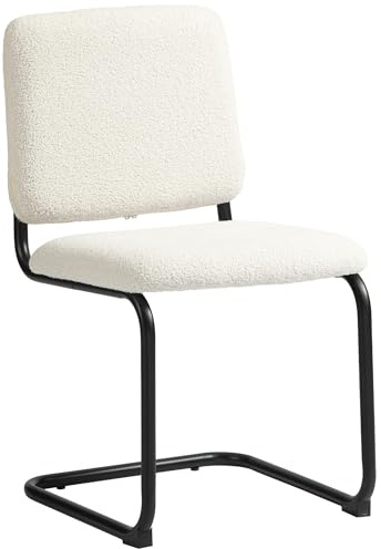 HOMCOM Esszimmerstuhl, Küchenstuhl mit Bezug in Wolloptik, gepolsterter Sitz und Beinen aus Stahl, für Wohnzimmer, Esszimmer, Schlafzimmer, cremefarben