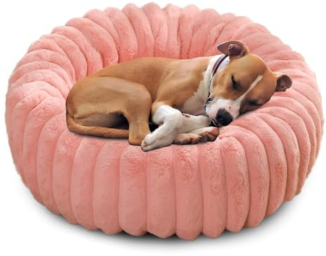 PETCUTE Hundebett Waschbar,Plüsch Katzenbett für Katzen und kleine Hunde, Donut-förmiges Katzenkorb Hundekissen mit Rutschfestem Boden, Weiches Hundekorb mit Unterstützend Erhöhte Seiten
