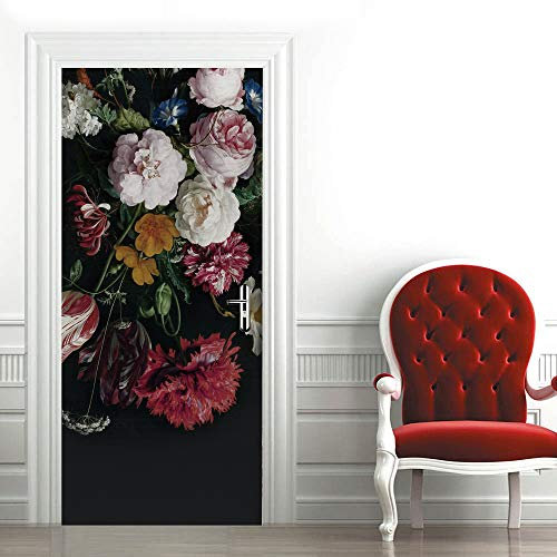 Türtapete Selbstklebend Bunte Blumen Tür Türtapete Selbstklebend Türposter,Fototapete Selbstklebend 3D Pvc Türaufkleber Diy Türbild,Türfolie Poster Tapete B85 x H205cm