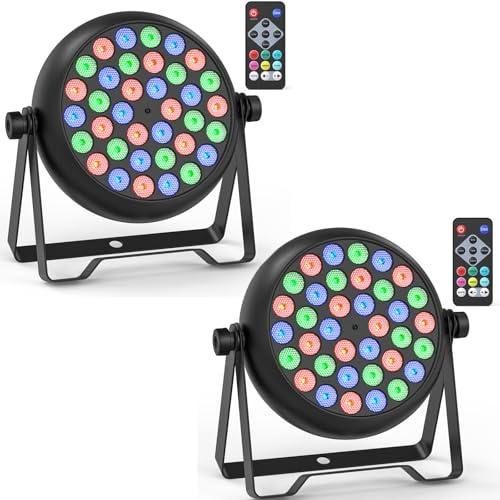 Erreyht 2PCS 36W Par LED RGB, 36 LED Luci da Palcoscenico con Telecomando e Attivazione del Suono, Discoteca Faretti Effetto Illuminazione per Feste Bar DJ Palco Matrimonio Concerti Halloween Natale