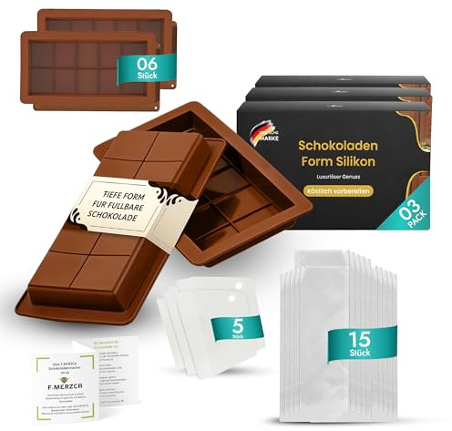 6 Stück Premium tiefe Dubai Schokoladenform aus Silikon – Spülmaschinenfest, BPA-frei – Extra tiefe Form für kadayif Schokolade inkl. Rezepte, glatte Schokoladentafeln leicht aus der Form lösbar