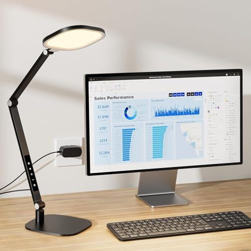 LitONES Schreibtischlampe LED Dimmbare, Augenschutz tageslichtlampe schreibtisch mit 3 Farbmodi und Touch-Steuerung/Memory-Funktion,15W Schwenkarm Bürolampe mit Stecker,Schwarz
